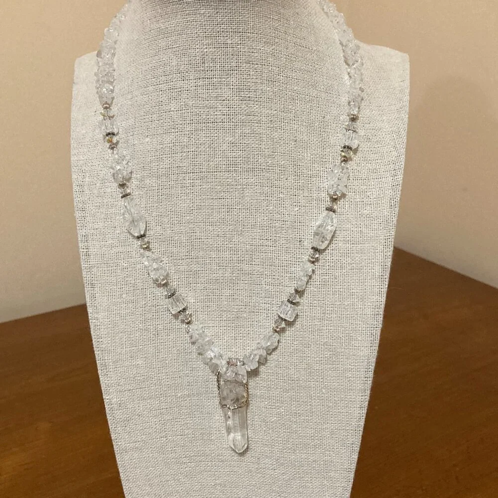 White Quartz and Crystal Necklace 18" Sterling Silver - Picture 2 of 9